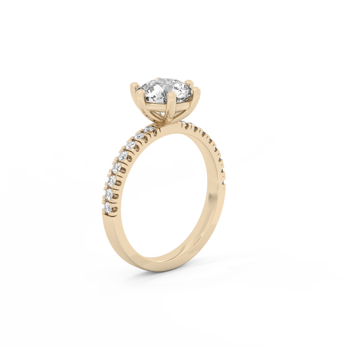 Round Pavé Solitaire Diamond Ring - 14K Yellow Gold (1.72 ct.)