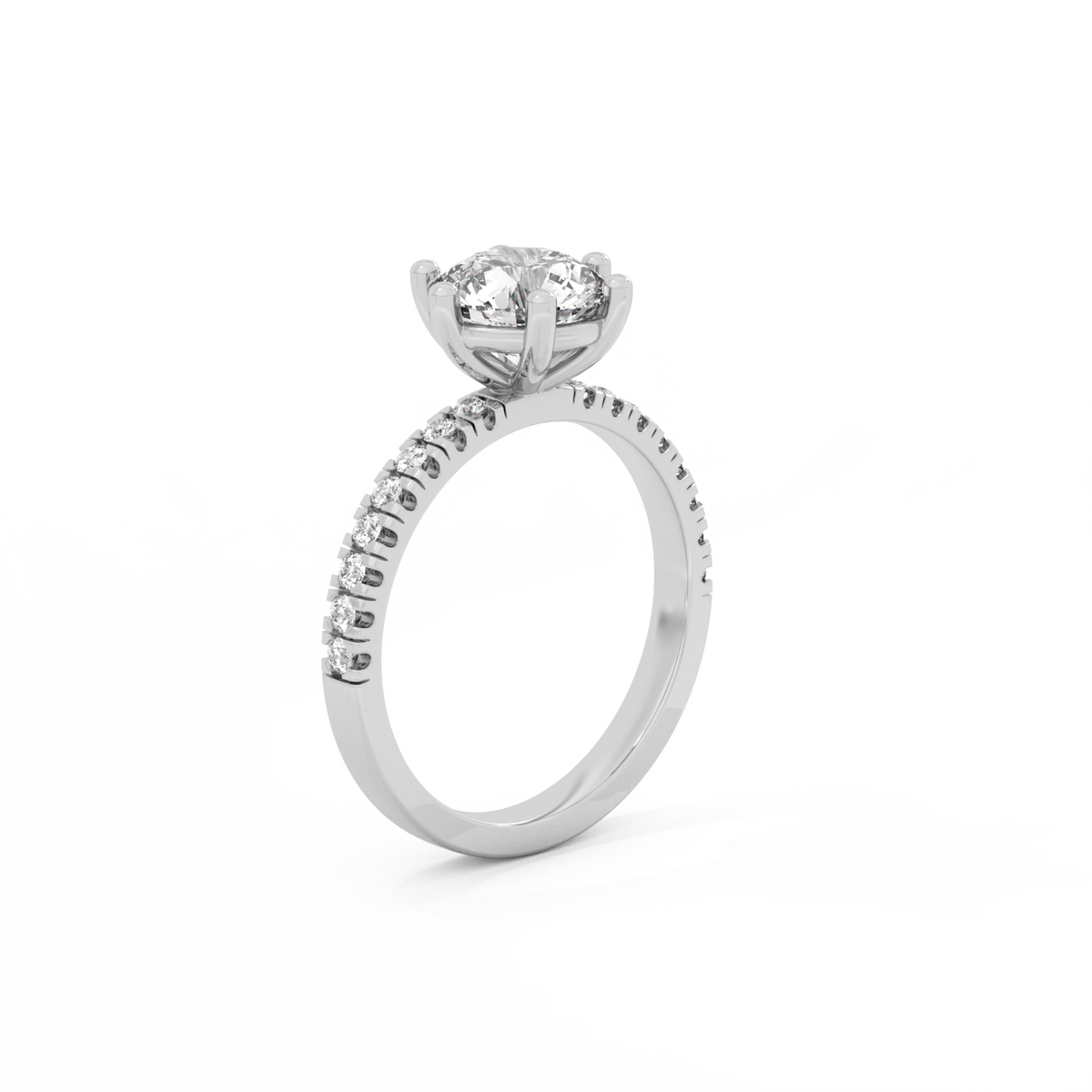 Round Pavé Solitaire Diamond Ring - 14K White Gold (1.72 ct.)