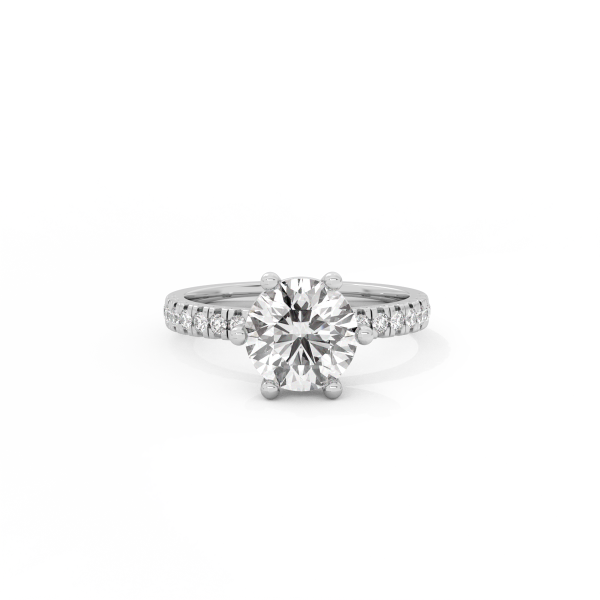 Round Pavé Solitaire Diamond Ring - 14K White Gold (2.22 ct.)