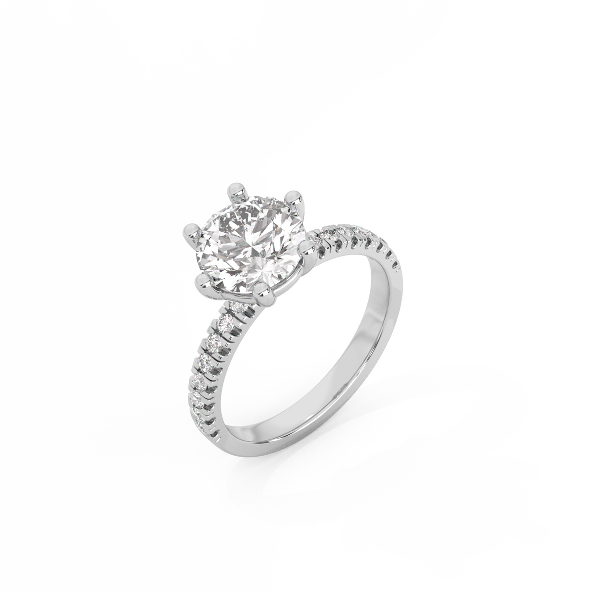 Round Pavé Solitaire Diamond Ring - 14K White Gold (2.22 ct.)