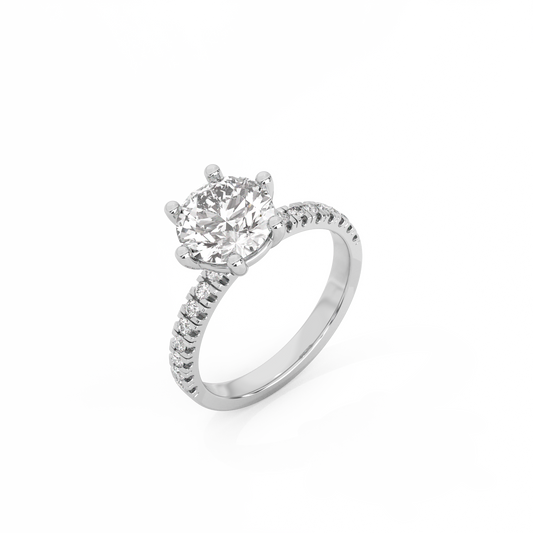Round Pavé Solitaire Lab-grown Diamond Ring - 14K White Gold (2.22 ct.)