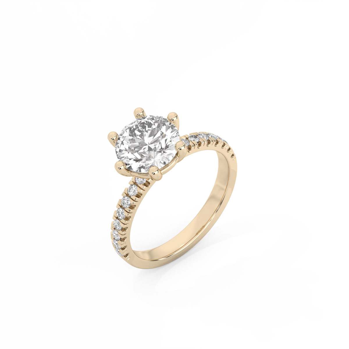 Round Pavé Solitaire Diamond Ring - 14K Yellow Gold (2.22 ct.)