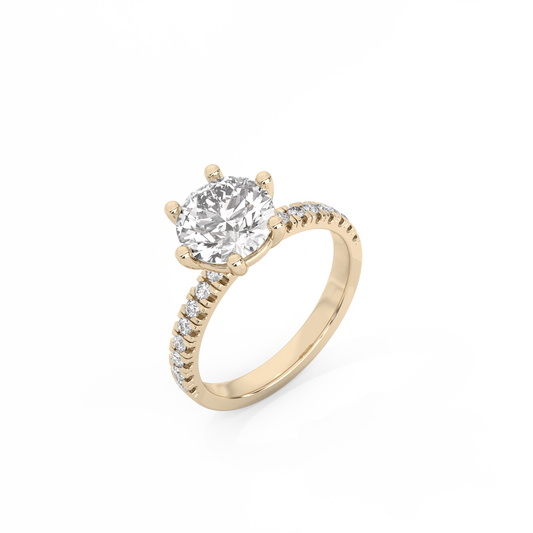 Round Pavé Solitaire Lab-grown Diamond Ring - 14K Yellow Gold (2.22 ct.)