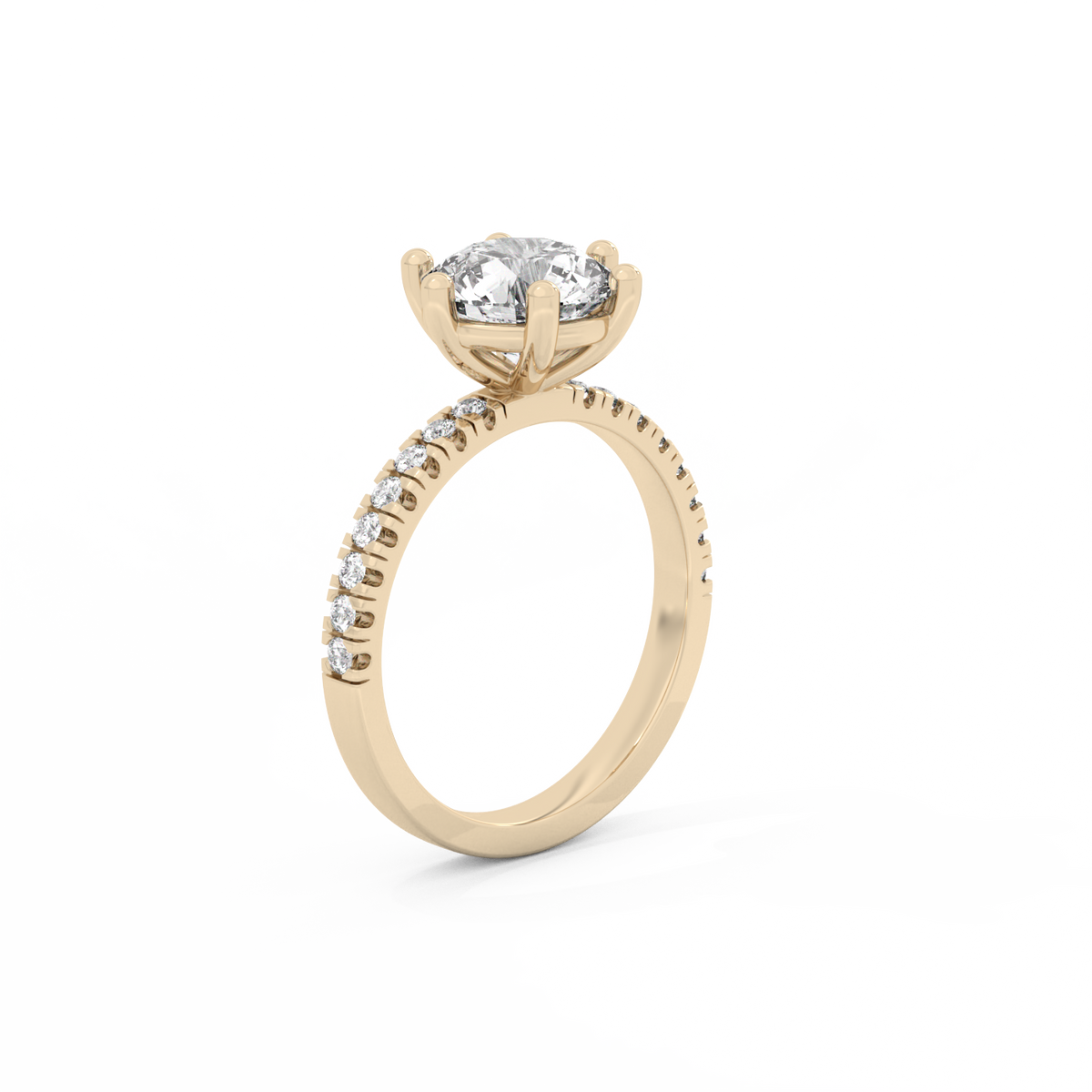 Round Pavé Solitaire Diamond Ring - 14K Yellow Gold (2.22 ct.)