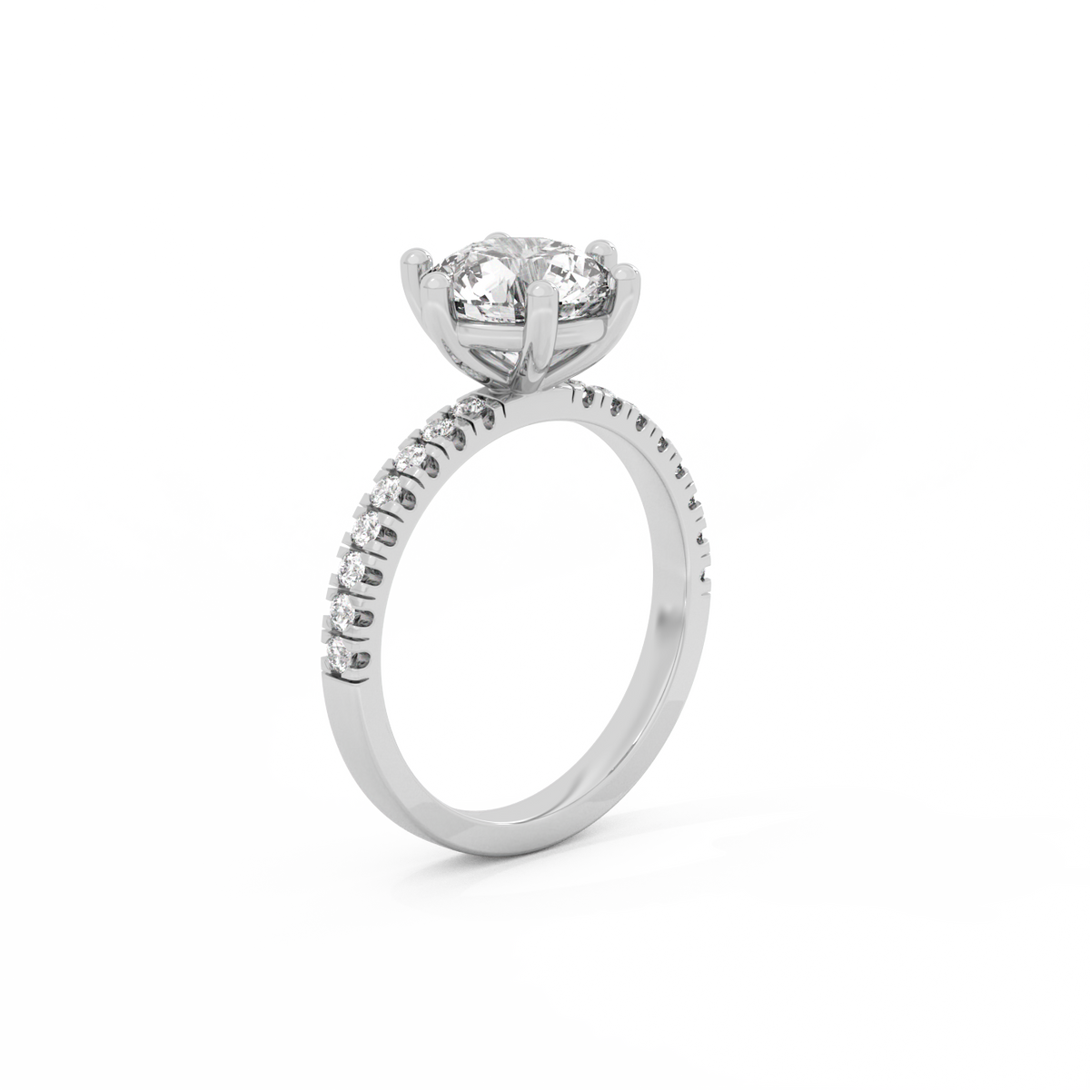 Round Pavé Solitaire Diamond Ring - 14K White Gold (2.22 ct.)