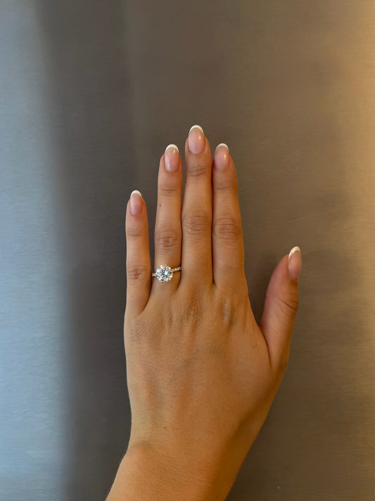 Round Pavé Solitaire Lab-grown Diamond Ring - 14K Yellow Gold (2.22 ct.)