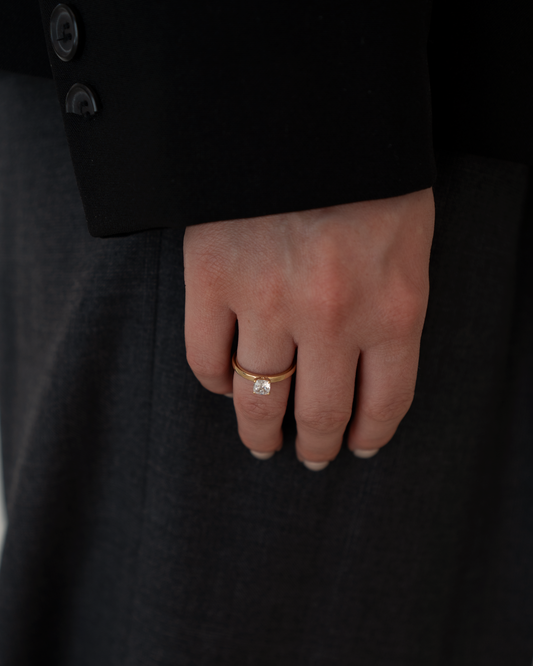 Cushion Solitaire Lab-grown Diamond Ring - 14K Yellow Gold (0.5 ct.)
