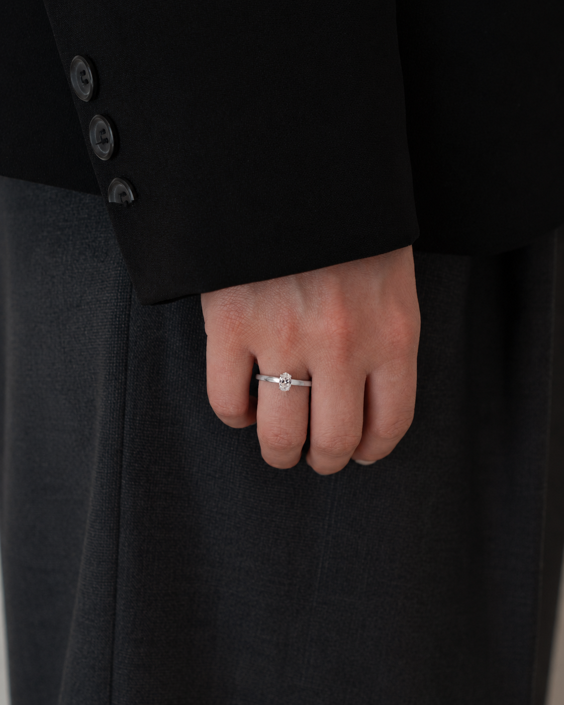 Oval Solitaire Lab-grown Diamond Ring - 14K White Gold (0.5 ct.)