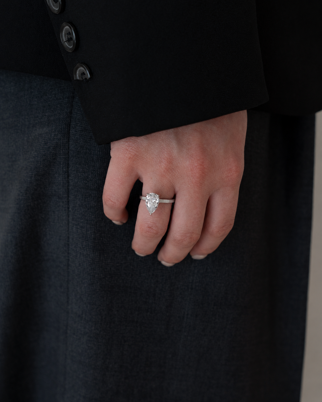 Pear Solitaire Lab-grown Diamond Ring - 14K White Gold (1.5 ct.)