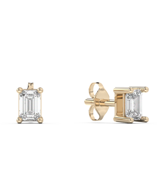 Small emerald cut diamond stud 14K Gold (0.20 ct.) | Pair