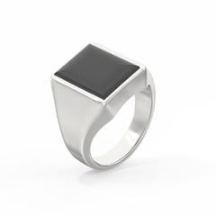 Square Signet Ring Black Agate Sterling Silver