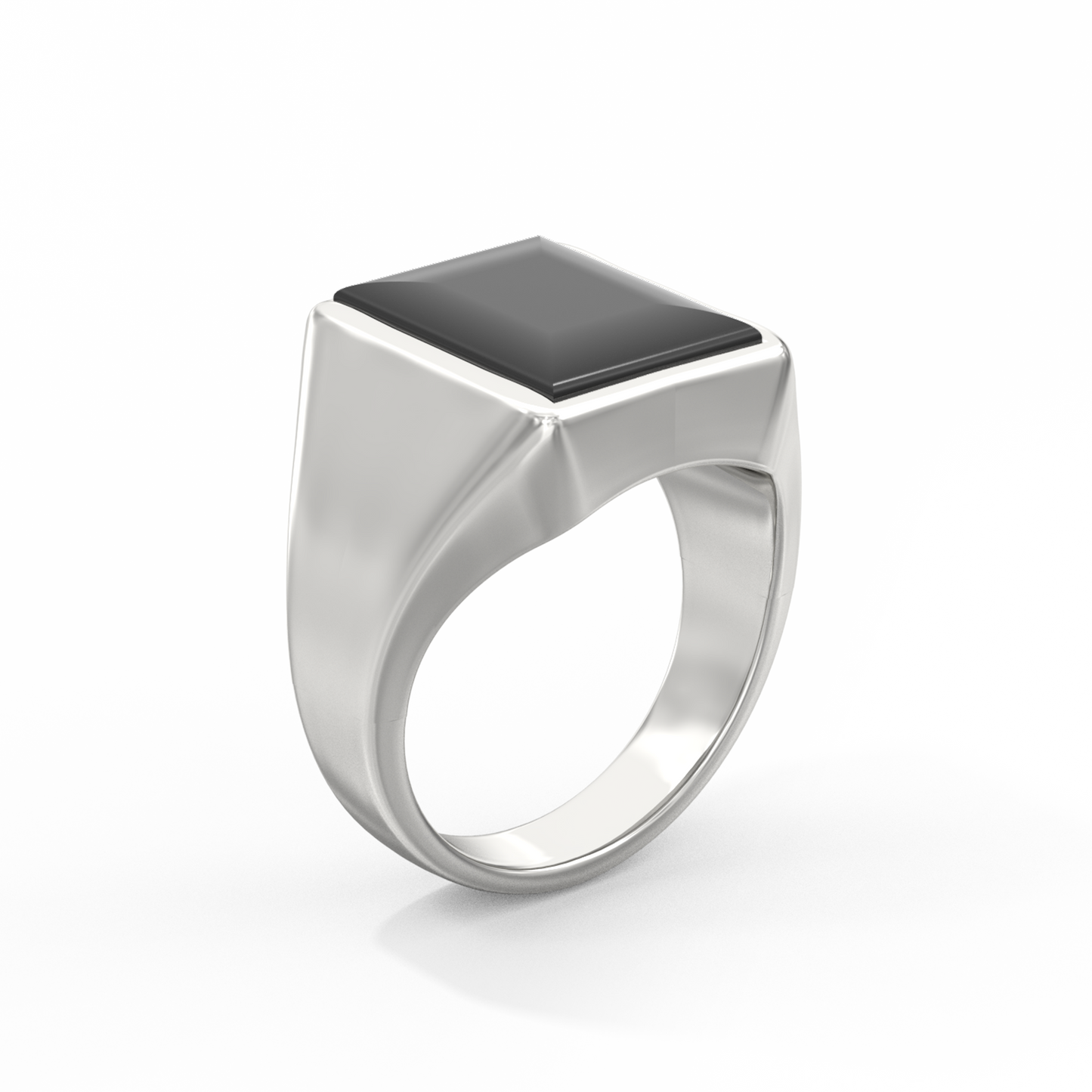 Square Signet Ring Black Agate Sterling Silver