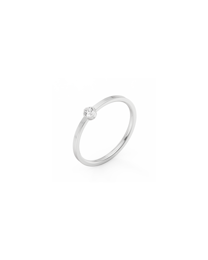 Small Solitaire Bezel Diamond Ring - 14K White Gold (0.06 ct.)