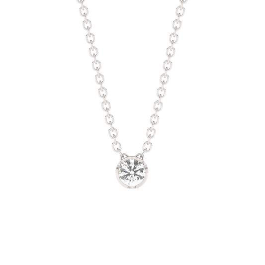 Large Bezel Lab-grown Diamond Necklace - 14K White Gold (0.17 ct.)