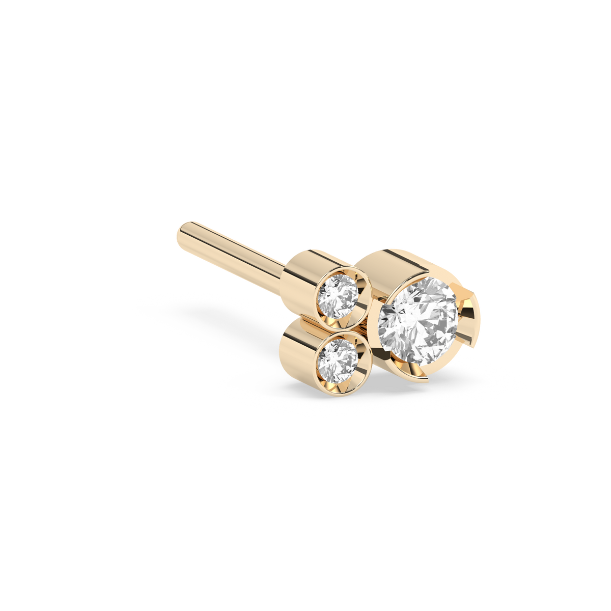 Three Stone Bezel Diamond Stud